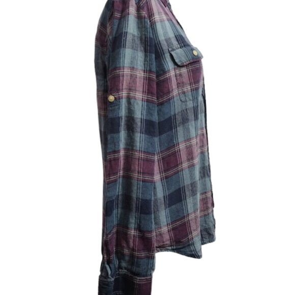 Lauren Ralph Lauren RN54050 100 % Linen Plaid Light Weight Flannel Women's Small - Picture 3 of 7